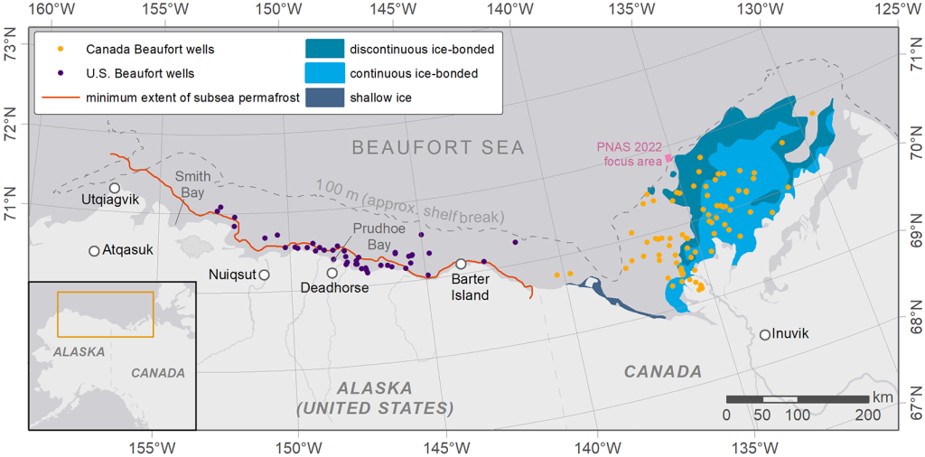 Map of subsea permafrost extent on the Beaufort Sea margin